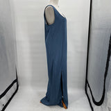 women Zara Bias Cut Satin Tank Slip Dress Blue Dress L