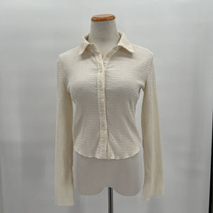 women Cider Cropped Button Front Cream Top M