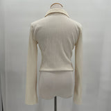 women Cider Cropped Button Front Cream Top M