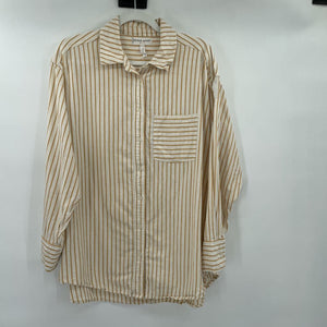 women Apiece Apart Cotton/Linen Striped Button Front Cream and Mustard Top L