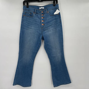 women Loft Button Fly Kick Crop Blue Jeans 28/6