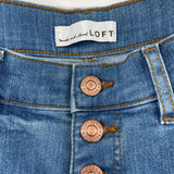 women Loft Button Fly Kick Crop Blue Jeans 28/6