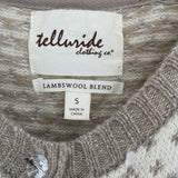 women Telluride Clothing Co. Lambswool Fair Isle Beaded Cardigan Taupe and Cream Sweater S