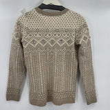 women Telluride Clothing Co. Lambswool Fair Isle Beaded Cardigan Taupe and Cream Sweater S