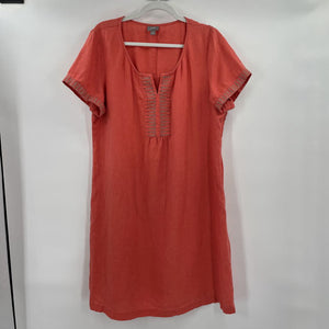 women J.Jill Embroidered Linen Coral Dress 16