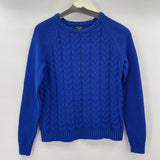 women Lands End Cotton Pullover Cobalt Sweater S