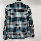 women LL Bean Flannel Button Down Blue Gray Top 6