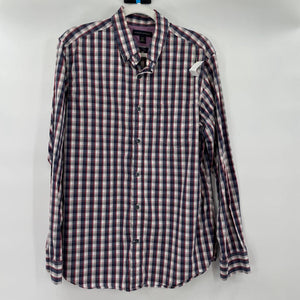 men Banana Republic Plaid Button Down Blue Red White Top L