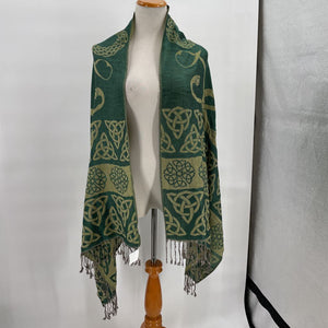 women Pashmina/Silk Blend Celtic Knot Green Scarf