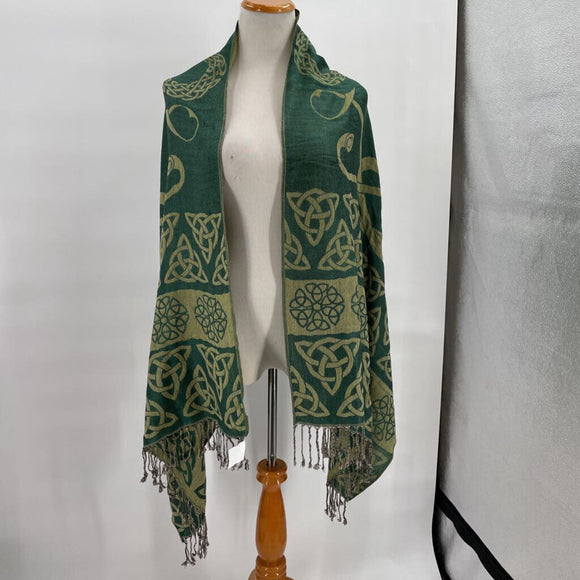 women Pashmina/Silk Blend Celtic Knot Green Scarf