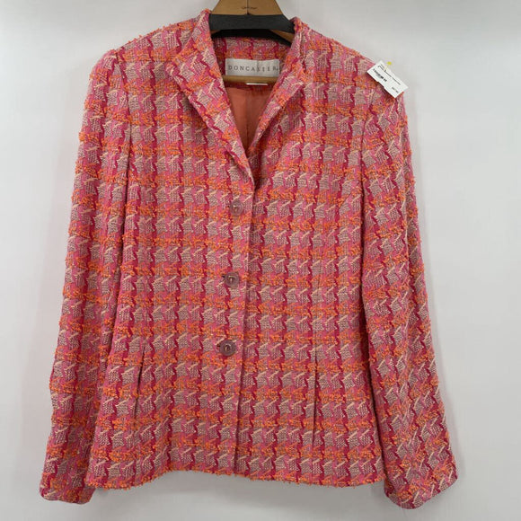 women doncaster Doncaster Bright Pink & Orange Tweed Button Up Jacket Size 8 Pink Jacket 8