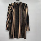 women Apricot Rose Gold Striped Bodycon Black Dress M