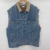 men Levi's Vintage Plaid Lined Denim Jean Vest Blue Jacket XL