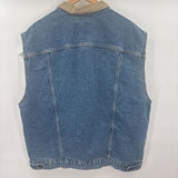 men Levi's Vintage Plaid Lined Denim Jean Vest Blue Jacket XL