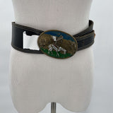 unisex La Salamandre Horseback Native Amer. Buckle Wide Leather Black Belt M