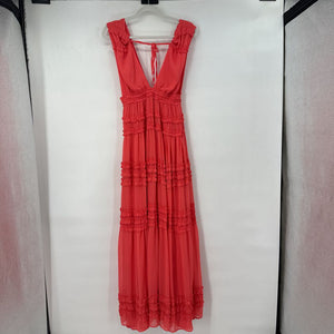 women Vici Ruffle Maxi Coral Dress XS