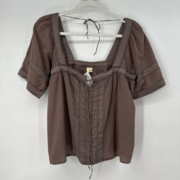 women Iro Cotton & Silk Square Neck Brown Top FR38/US6