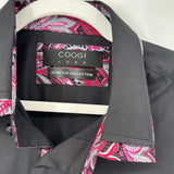 men Coogie Paisley Accent Dress Shirt Black Pink Top XL/17.5/18