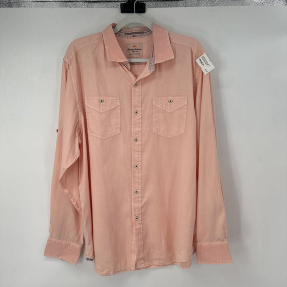 men Tommy Bahama Button Front Modern Island Fit Tencel/Cotton Peach Top L