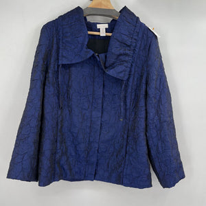 women Chico's Textured Zip Front Navy Blue Jacket 2/L