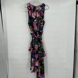 women Tahari Sleeveless Rose Floral Print Midi Black Dress 14P