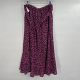 women Gallery Flounce Hem Pink Floral Print Midi Black Skirt M