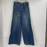 women Howick Riders Vintage Wide Bell Bottom Distressed Blue Jeans 30" Waist