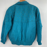 women coAco Vintage 80's Beaded Silk Teal Gold Jacket L