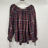 women Chaps Plaid Blouse Red Brown Multi Top 2X