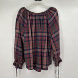 women Chaps Plaid Blouse Red Brown Multi Top 2X