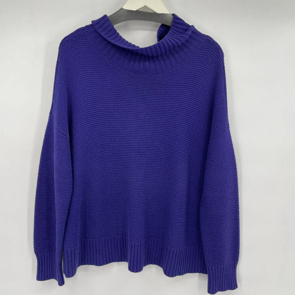 women Eileen Fisher Cowl Neck Org Cotton/Cashmere Blue Sweater S