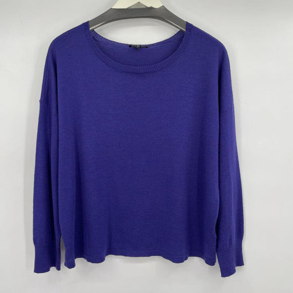 women Eileen Fisher Merino Wool Knit Blue Sweater L