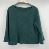 women Eileen Fisher Cashmere Silk Boucle Knit Green Sweater M