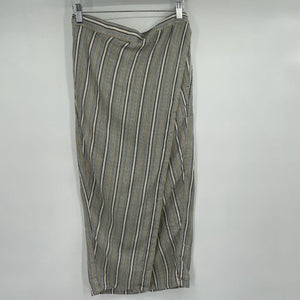 women Prana Faux Wrap Striped Gray Brown Mustard Cream Skirt S