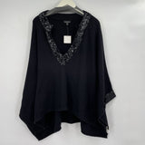 women Bebe NWT Sequin Trim Poncho Black Sweater One Size