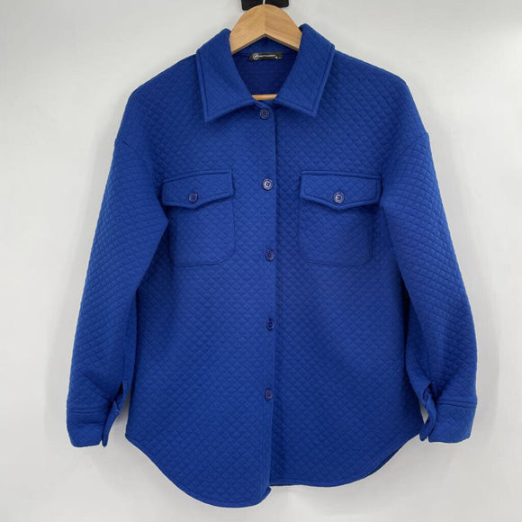 women Pretty Garden Quilted Shacket Blue Jacket M