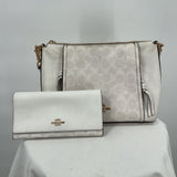 women Coach Small Marlon 1597 Shoulder Bag and Wallet Signature Canvas White Purse Chalk/Glacier White