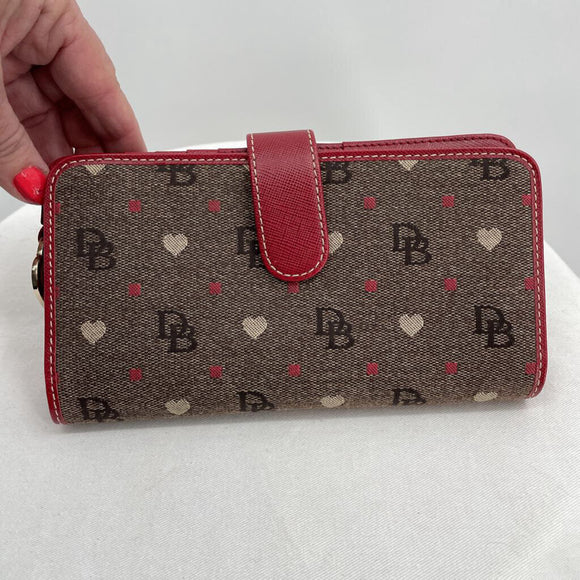 women Dooney & Bourke Heart Canvas Wallet Brown Red Purse