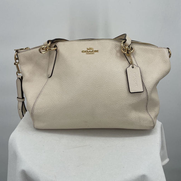 women Coach Pebbled Leather Kelsey Satchel Off-White Purse