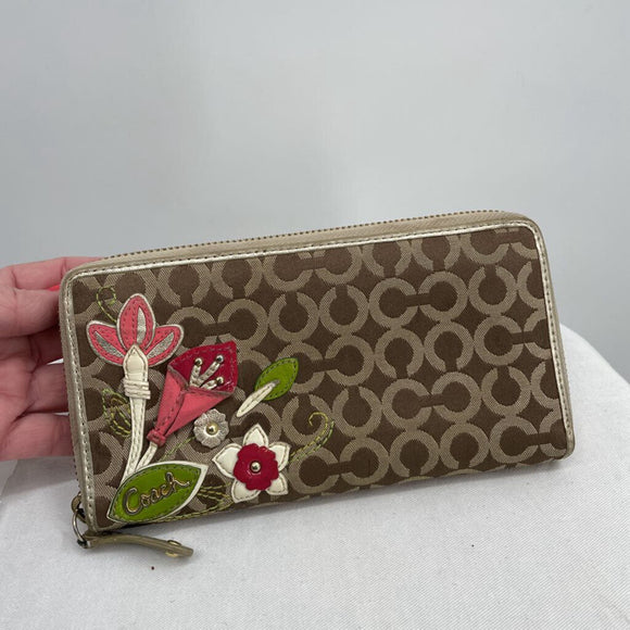 women Coach Japan Op Art Wallet Brown Green Pink Purse