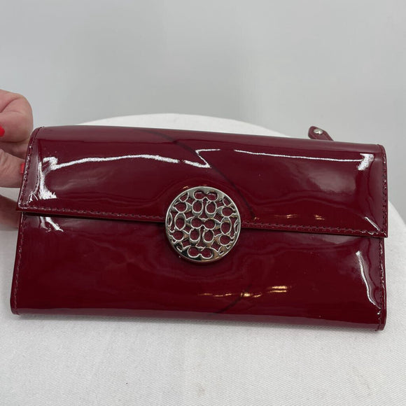 women Coach Patent Leather Wallet - As Is Marking on Front Merlot Purse