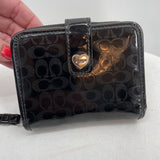 women Coach Perforated Embossed Liquid Gloss Wallet Black Purse