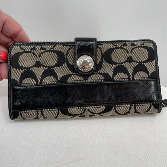 women Coach Vintage Monogram Canvas Wallet Tan Black Purse