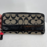 women Coach Vintage Monogram Canvas Wallet Tan Black Purse