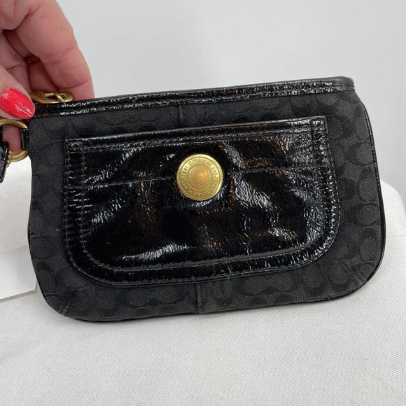 women Coach Vintage Canvas Leather Wristlet Black Purse