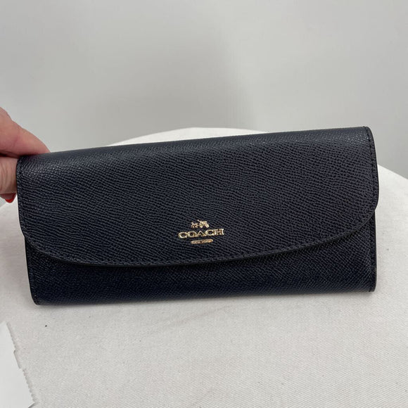 women Coach Crossgrain Soft Leather Wallet Midnight Purse