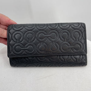 women Coach Quilted Monogram Wallet Black Purse