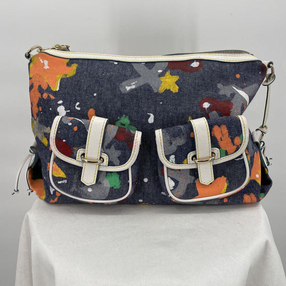 women Dooney & Bourke Vintage Paint Splatter Denim Handbag with Matching Wristlet Blue Multi Purse