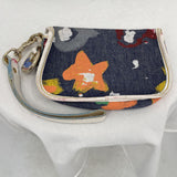 women Dooney & Bourke Vintage Paint Splatter Denim Handbag with Matching Wristlet Blue Multi Purse