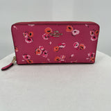 women Coach Peony Flower Zip Around Wallet Pink Purse